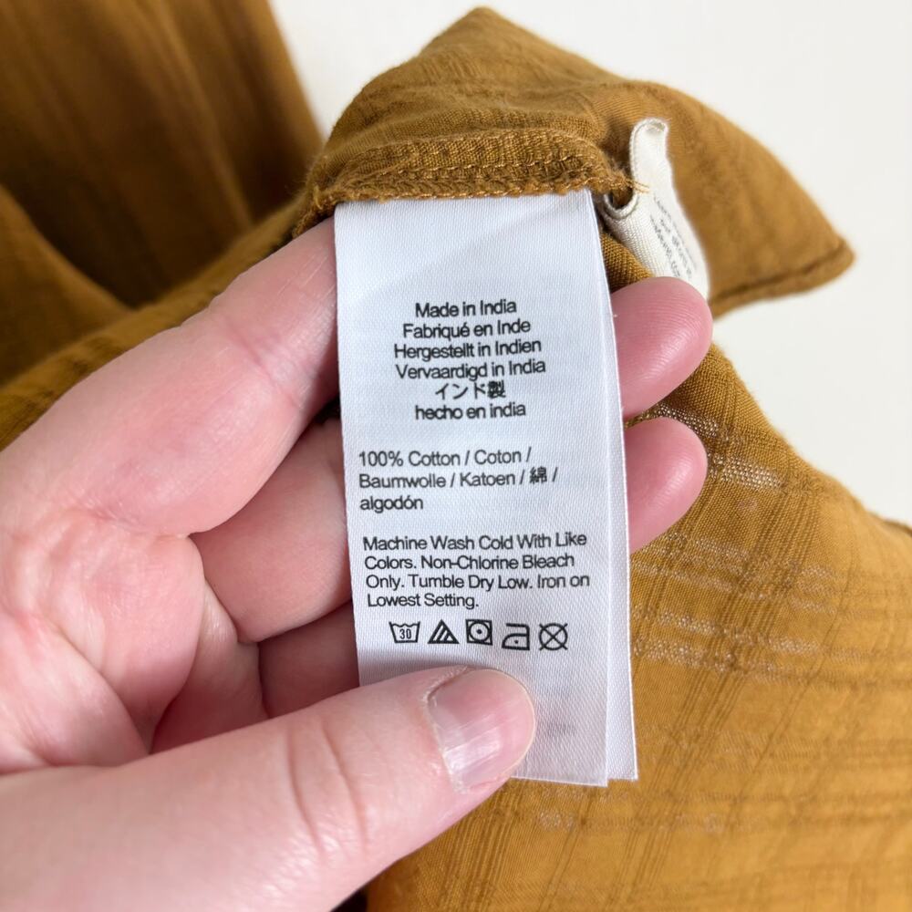 Madewell Lightweight Cotton Square Neck Bubble Sleeve Top in Antique Gold Plaid - Picture 10 of 10
